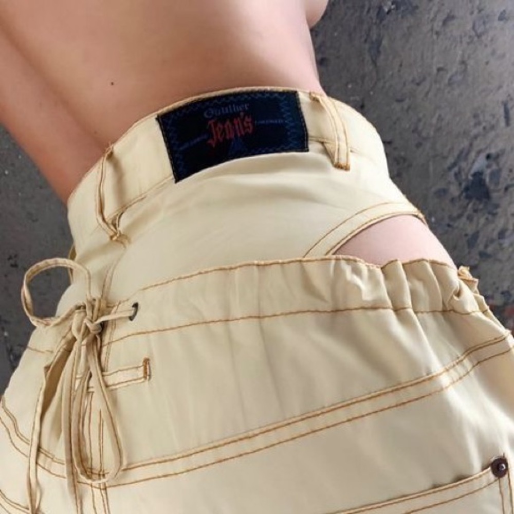 Western Beige Layered Lace-Up Pants